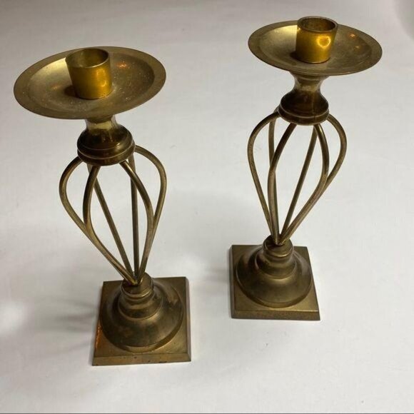 Vintage Brass India Candle Holders Metal Pedestal - Picture 3 of 8